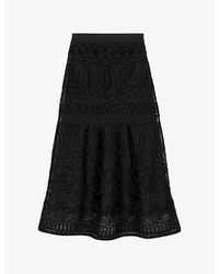 Maje - Floral-Embroidered Woven Maxi Skirt - Lyst