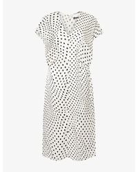 Stella McCartney - Polka Dot V-Neck Satin Midi Dress - Lyst