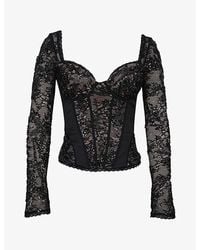 House Of Cb - Charelle Long-Sleeve Lace Corset Top - Lyst