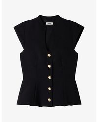 Sandro - Buttoned Peplum Woven Top - Lyst