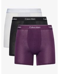 Calvin Klein - Blk,Mist,Pur W/ Dtm Wbs Icon Pack Of Three Stretch-Cotton Trunks - Lyst