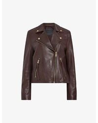 AllSaints - Dalby Regular-Fit Cropped Leather Biker Jacket - Lyst