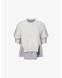 Sacai - Short-Sleeve Layered Cotton-Knit And Denim Top - Lyst