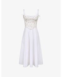 House Of Cb Amara Corset Stretch Cotton Cocktail Midi Dress in White | Lyst