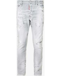 DSquared² - Abstract-print Slim-fit Distressed Stretch-denim Jeans - Lyst