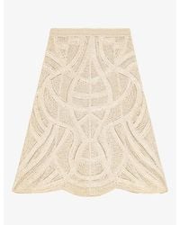 Maje - Elasticated-Waist Scalloped-Hem Crochet Midi Skirt - Lyst
