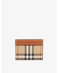 Burberry Izzy Haymarket Check Leather Card Holder in Natural