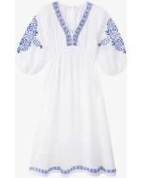 The White Company - Flower-embroidered V-neck Organic-cotton Maxi Dress - Lyst