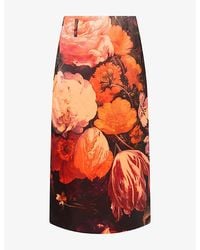 Dries Van Noten - Floral-Print Satin Midi Skirt - Lyst