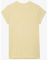 Zadig & Voltaire - Anya Heart-embellished Woven-blend T-shirt - Lyst