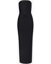 Hervé Léger - Chevron-patterned Slim-fit Recycled Rayon-blend Knitted Gown - Lyst