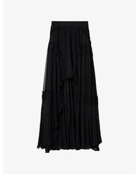 AllSaints - Dorina Branded-Waistband Ruched Cotton Midi Skirt - Lyst