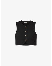 Sandro - Round-Neck Button-Down Sleeveless Stretch-Woven Crop Top - Lyst