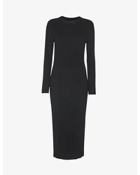 Whistles - Round-neck Ribbed Knitted Midi Dress - Lyst