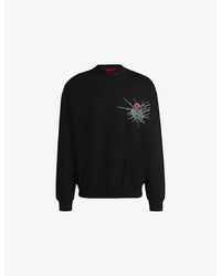 HUGO - Branded-Print Crewneck Cotton-Jersey Sweatshirt - Lyst