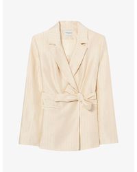 Claudie Pierlot - Striped Belted Satin Blazer - Lyst
