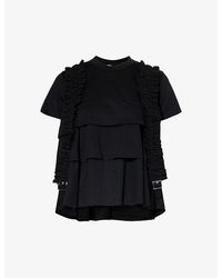 Noir Kei Ninomiya - Buckle-embellished Ruched Cotton T-shirt - Lyst