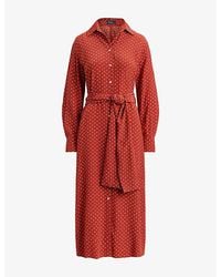 Polo Ralph Lauren - Geometric-Print Belted Woven Midi Dress - Lyst