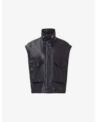 AllSaints - Clay High-Neck Relaxed-Fit Leather Gilet - Lyst