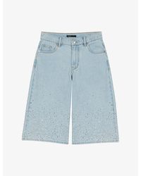Maje - Rhinestone-Embellished Denim Bermuda Shorts - Lyst