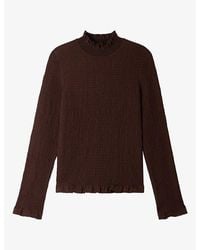 Sandro - Smocked Ruffle-Collar Stretch-Woven T-Shirt - Lyst