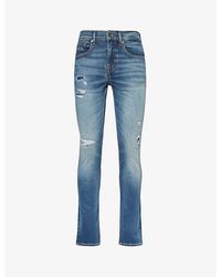 7 For All Mankind - Slimmy Distressed Tapered-leg Mid-rise Stretch-denim Jeans - Lyst