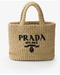 Prada - Embroidered-logo Small Crochet Tote Bag - Lyst