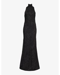 Alaïa - Abstract-pattern High-neck Woven-blend Maxi Dress - Lyst