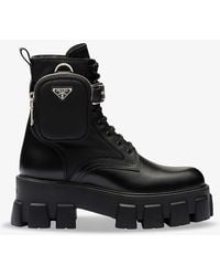 Prada - Monolith Pouch-embellished Platform-sole Leather Boots - Lyst