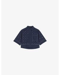 Maje - Stud-Embellished Cropped Stretch Cotton-Blend Shirt - Lyst