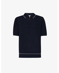 Eleventy - Vy And White Zip-neck Regular-fit Cotton-knit Polo Shirt - Lyst
