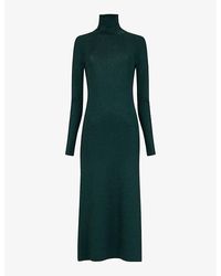 eem - High-Neck Long-Sleeve Sparkle-Knit Midi Dress - Lyst