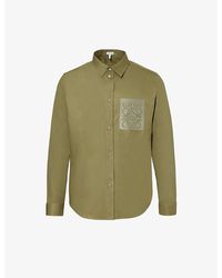 Loewe - Anagram-embroidered Pleated-cuffs Relaxed-fit Cotton-twill Shirt - Lyst