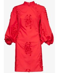 Huishan Zhang - Ming Floral-appliqué Woven Mini Dress - Lyst