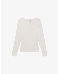 Reiss - Felicity Asymmetric-Neck Stretch-Cotton Top - Lyst