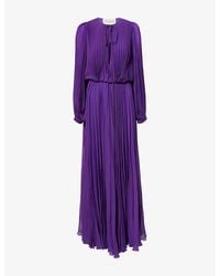 Valentino Garavani - Long-Sleeve Pleated Silk-Crepe Maxi Dress - Lyst