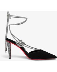 Christian Louboutin - Astrid 85 Crystal-embellished Suede Heeled Courts - Lyst