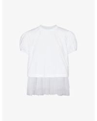 Noir Kei Ninomiya - Ruffle-trims Short-sleeve Cotton-jersey T-shirt - Lyst
