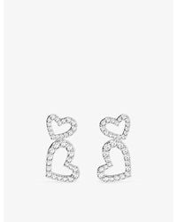 Apm Monaco - Coeur Double-Heart Rhodium Plated Alloy And Cubic Zirconia Earrings - Lyst