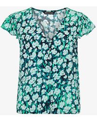 Whistles - Floral-print Ruffle-sleeve Woven Top - Lyst