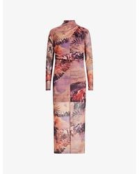 AllSaints - Tia Graphic-print Slim-fit Stretch Recycled-polyester Midi Dress - Lyst