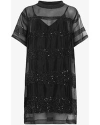 AllSaints - Izabela Sequin-embellished Short-sleeve Mini Dress - Lyst