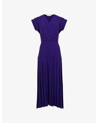 eem - Pleated V-Neck Woven Midi Dress - Lyst