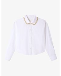 Sandro - Embellished-Collar Long-Sleeved Cotton Shirt - Lyst