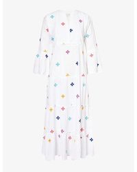 Aspiga - Florence Floral-embroidered Organic-cotton Midi Dress - Lyst