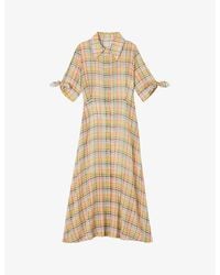 LK Bennett - Saffron Check-print Cotton Midi Dress - Lyst
