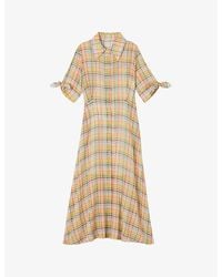 LK Bennett - Saffron Check-Print Cotton Midi Dress - Lyst