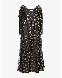 Reem Alkanhal - Felwah Polkadot Silk-Blend Maxi Dress - Lyst