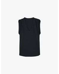 Reiss - Renee V-Neck Gathered-Detail Cotton T-Shirt - Lyst