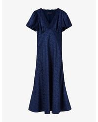 Whistles - Floral V-Neck Satin Midi Dress - Lyst